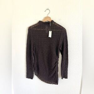 NEW! ANTHROPOLOGIE brown lace asymmetrical gathered top / size M